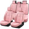 imageCoverado Car Seat Covers Full Set 5 Piece Car Seat Protector with Removable Headrest Nappa Leather Breathable Front Back Rear Seat Cushion Universal Fit for Truck Automotive Most of Cars BlackNappaPink