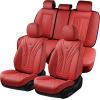 imageCoverado Car Seat Covers Full Set Automotive Front and Rear Seat Covers with Backrest Nappa Leather Car Seat Protectors Waterproof Universal for Most VehiclesBlackRed
