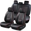 imageCoverado Car Seat Covers Full Set Automotive Front and Rear Seat Covers with Backrest Nappa Leather Car Seat Protectors Waterproof Universal for Most VehiclesBlackBlackRedLumbar Support