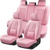 imageCoverado Car Seat Covers Full Set Automotive Front and Rear Seat Covers with Backrest Nappa Leather Car Seat Protectors Waterproof Universal for Most VehiclesBlackPinkLumbar Support