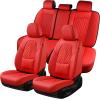 imageCoverado Car Seat Covers Full Set Automotive Front and Rear Seat Covers with Backrest Nappa Leather Car Seat Protectors Waterproof Universal for Most VehiclesBlackRedLumbar Support