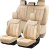 imageCoverado Car Seat Covers Full Set Seat Covers Waterproof Nappa Leather Seat Covers for Cars Front and Back Car Seat Protector Breathable Seat Cushion Seat Cover Universal Fit Most CarsBeigeBeige