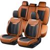 imageCoverado Car Seat Covers Full Set Seat Covers Waterproof Nappa Leather Seat Covers for Cars Front and Back Car Seat Protector Breathable Seat Cushion Seat Cover Universal Fit Most CarsBeigeBrownBlack