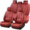 imageCoverado Car Seat Covers Full Set Seat Covers for Cars Black Car Seat Cover Car Seat Protector Waterproof Nappa Leather Car Seat Cushion Car Seat Covers Front Seats and Back Fit for Most CarsRed