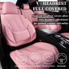 imageCoverado Car Seat Covers Full Set Seat Covers for Cars Black Car Seat Cover Car Seat Protector Waterproof Nappa Leather Car Seat Cushion Car Seat Covers Front Seats and Back Fit for Most CarsPink