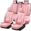 imageCoverado Car Seat Covers Full Set Seat Covers for Cars Black Car Seat Cover Car Seat Protector Waterproof Nappa Leather Car Seat Cushion Car Seat Covers Front Seats and Back Fit for Most CarsPink