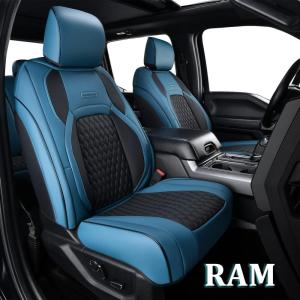 imageCoverado Car Seat Covers Fullset Leather Car Seat Covers for Dodge RAM 1500 Compatible with 20102023 2500 3500 Dodge RAM Accessories Automotive Seat Covers Protector GrayBlue