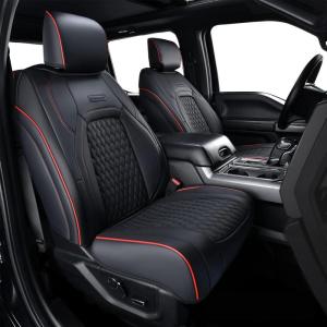 imageCoverado Car Seat Covers Fullset Leather Car Seat Covers for Dodge RAM 1500 Compatible with 20102023 2500 3500 Dodge RAM Accessories Automotive Seat Covers Protector GrayRed line