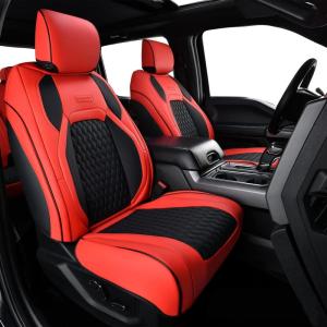 imageCoverado Car Seat Covers Fullset Leather Car Seat Covers for Dodge RAM 1500 Compatible with 20102023 2500 3500 Dodge RAM Accessories Automotive Seat Covers Protector GrayRed