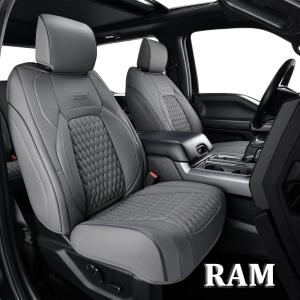 imageCoverado Car Seat Covers Fullset Leather Car Seat Covers for Dodge RAM 1500 Compatible with 20102023 2500 3500 Dodge RAM Accessories Automotive Seat Covers Protector GrayGray
