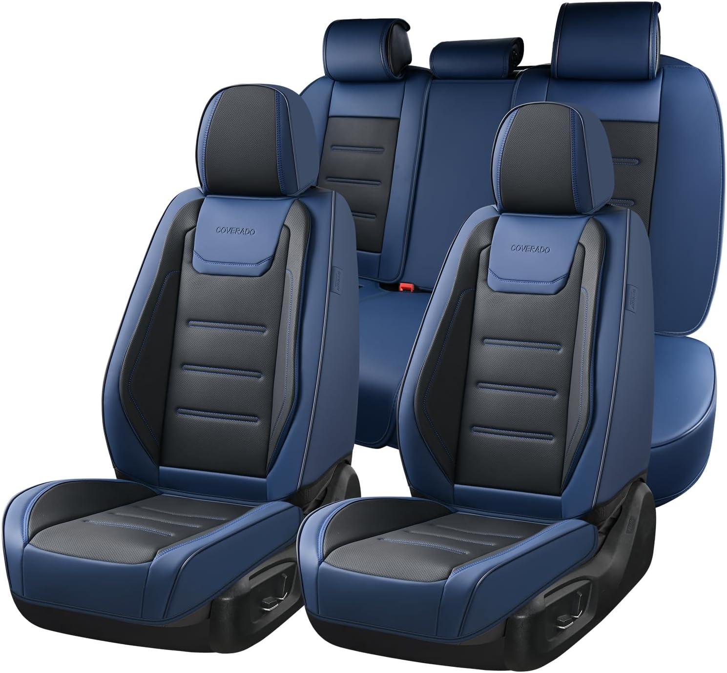 imageCoverado Car Seat Covers Front Covers for Cars Car Seat Cover Front Seats Car Seat Protector Waterproof Leather Car Seat Cushion Universal Interior Covers Seat Protectors for Most Cars BeigeBlue