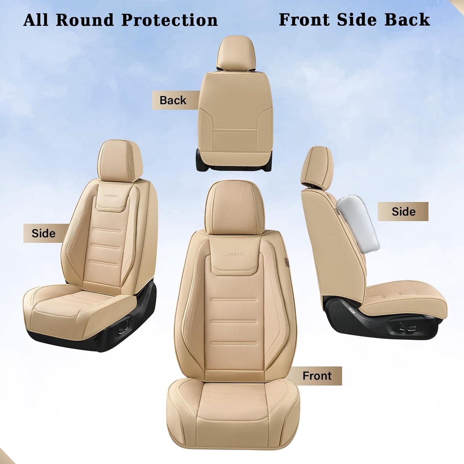 imageCoverado Car Seat Covers Front Covers for Cars Car Seat Cover Front Seats Car Seat Protector Waterproof Leather Car Seat Cushion Universal Interior Covers Seat Protectors for Most Cars BeigeBeige
