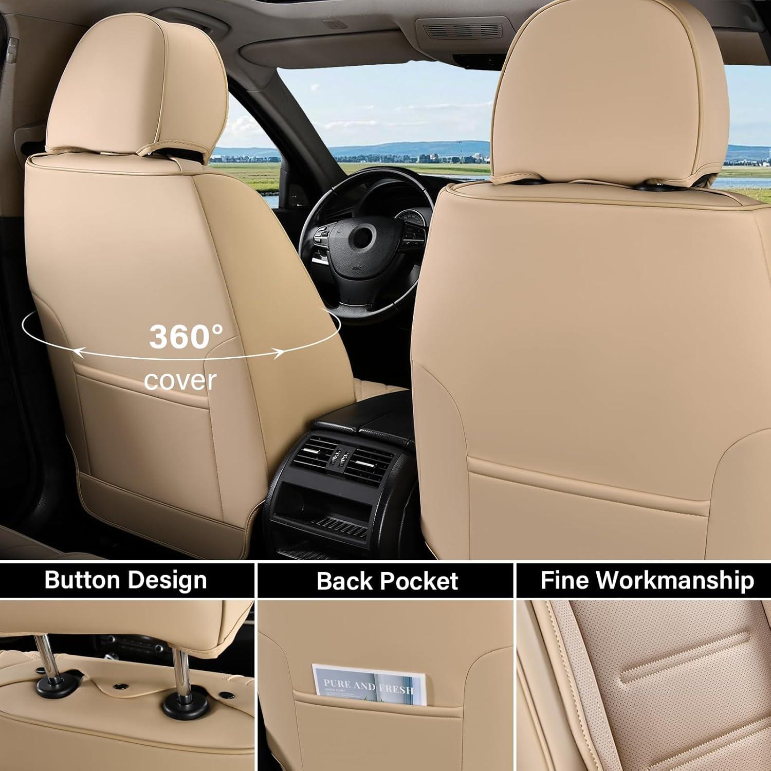 imageCoverado Car Seat Covers Front Covers for Cars Car Seat Cover Front Seats Car Seat Protector Waterproof Leather Car Seat Cushion Universal Interior Covers Seat Protectors for Most Cars BeigeBeige