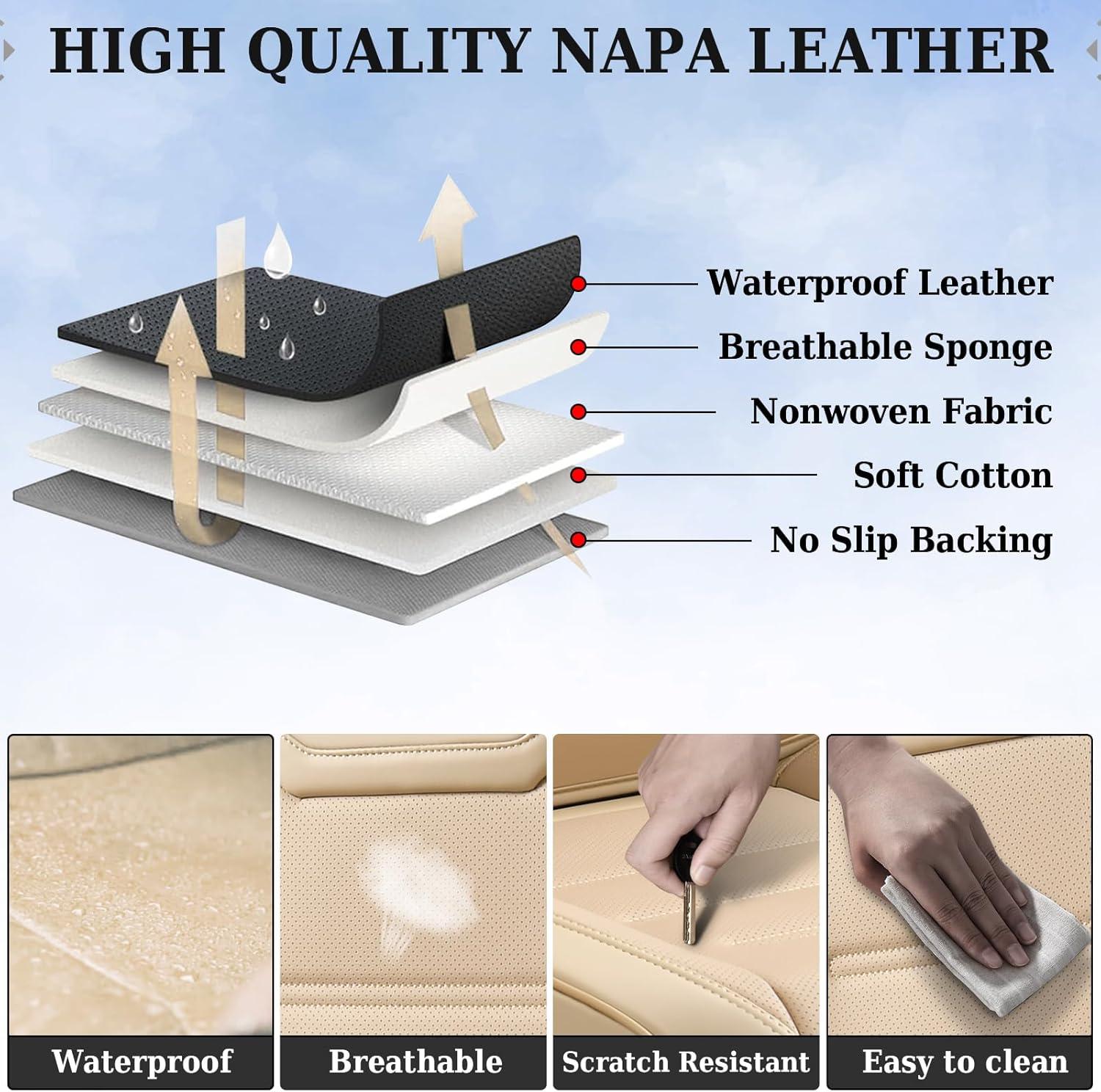 imageCoverado Car Seat Covers Front Covers for Cars Car Seat Cover Front Seats Car Seat Protector Waterproof Leather Car Seat Cushion Universal Interior Covers Seat Protectors for Most Cars BeigeBeige