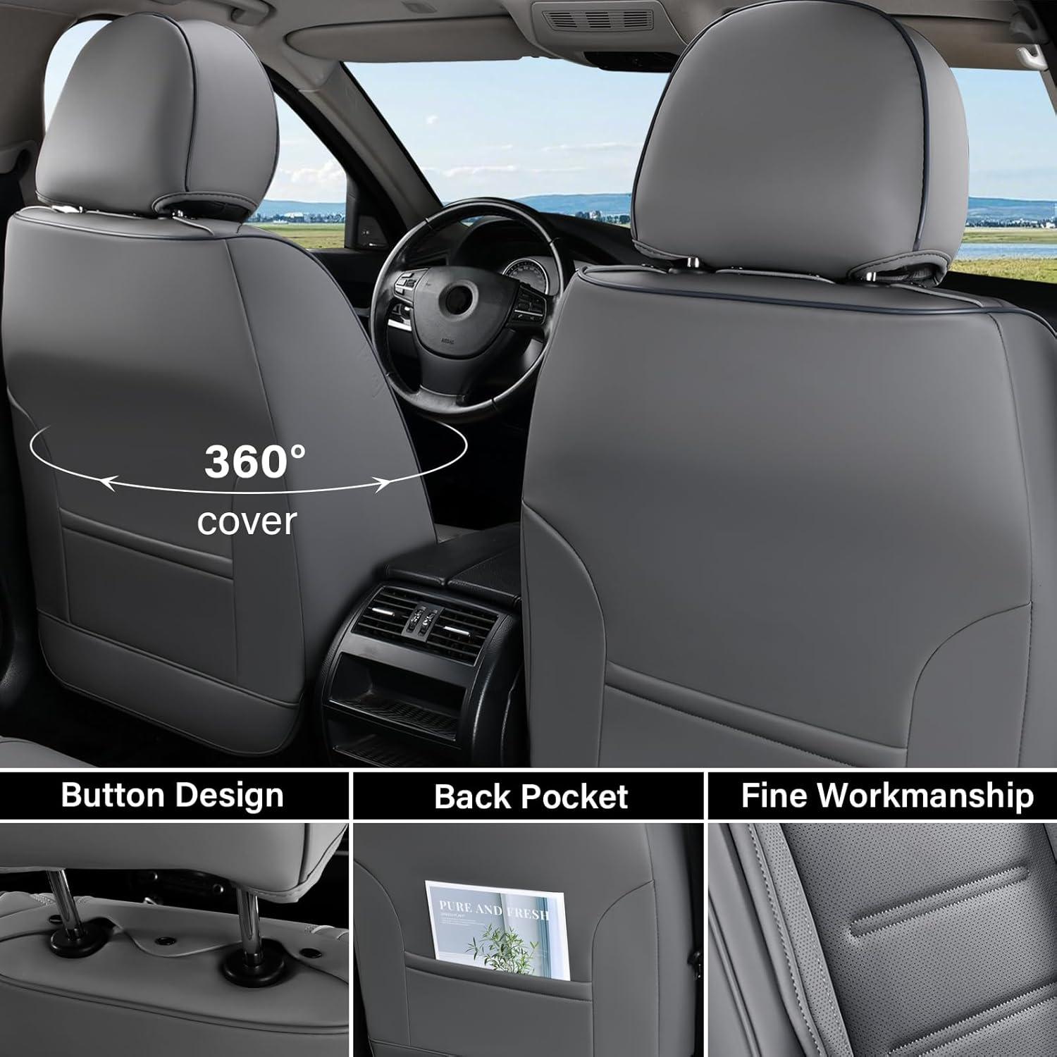imageCoverado Car Seat Covers Front Covers for Cars Car Seat Cover Front Seats Car Seat Protector Waterproof Leather Car Seat Cushion Universal Interior Covers Seat Protectors for Most Cars BeigeGray