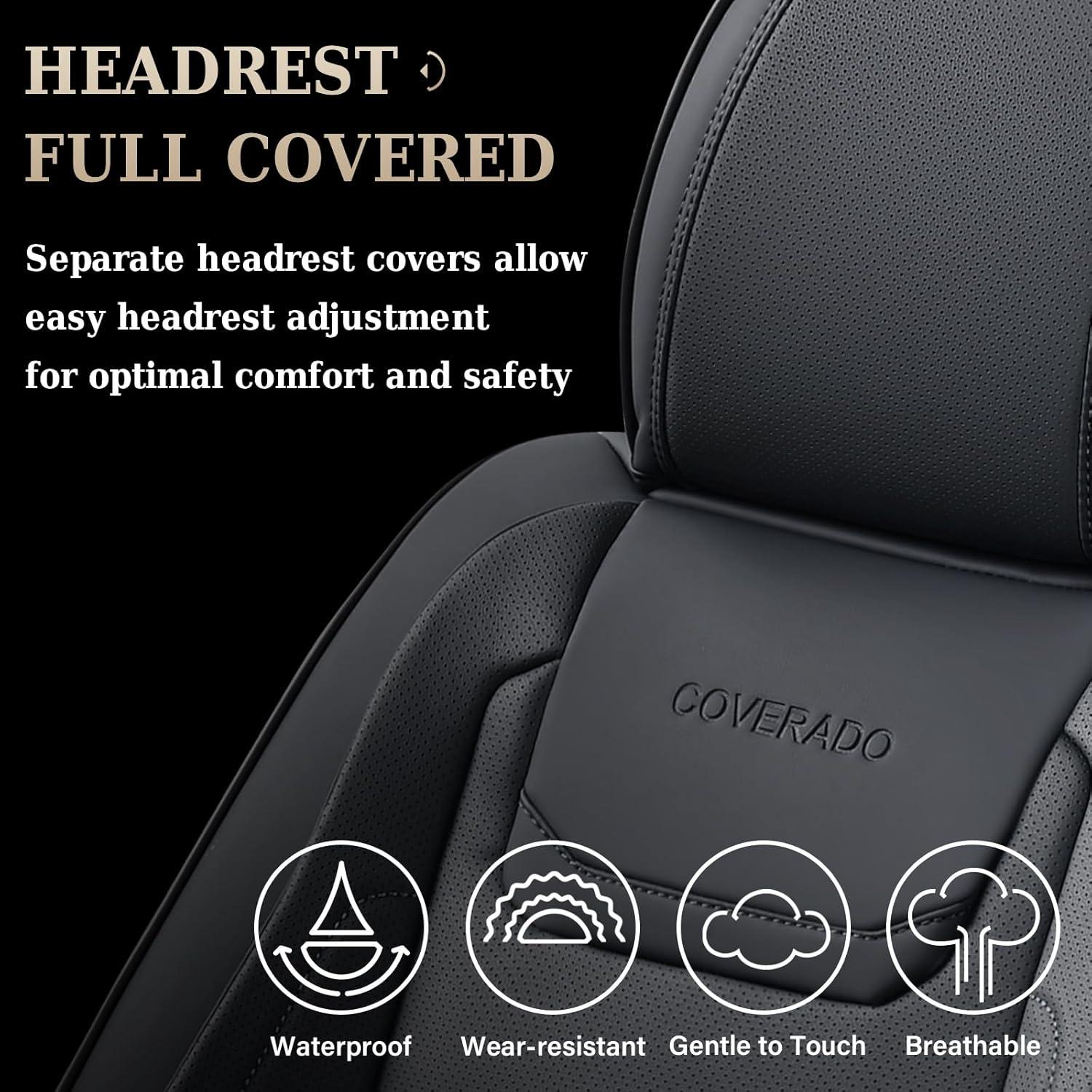 imageCoverado Car Seat Covers Front Covers for Cars Car Seat Cover Front Seats Car Seat Protector Waterproof Leather Car Seat Cushion Universal Interior Covers Seat Protectors for Most Cars BeigeBlack