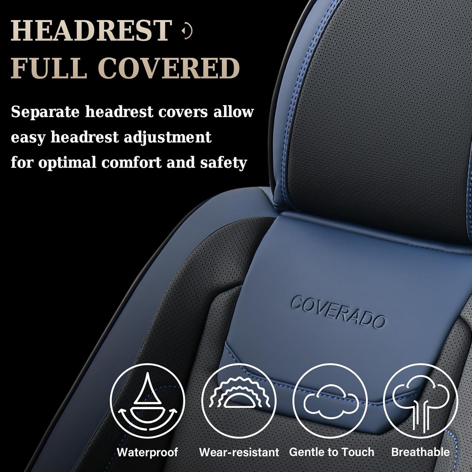 imageCoverado Car Seat Covers Front Covers for Cars Car Seat Cover Front Seats Car Seat Protector Waterproof Leather Car Seat Cushion Universal Interior Covers Seat Protectors for Most Cars BeigeBlue