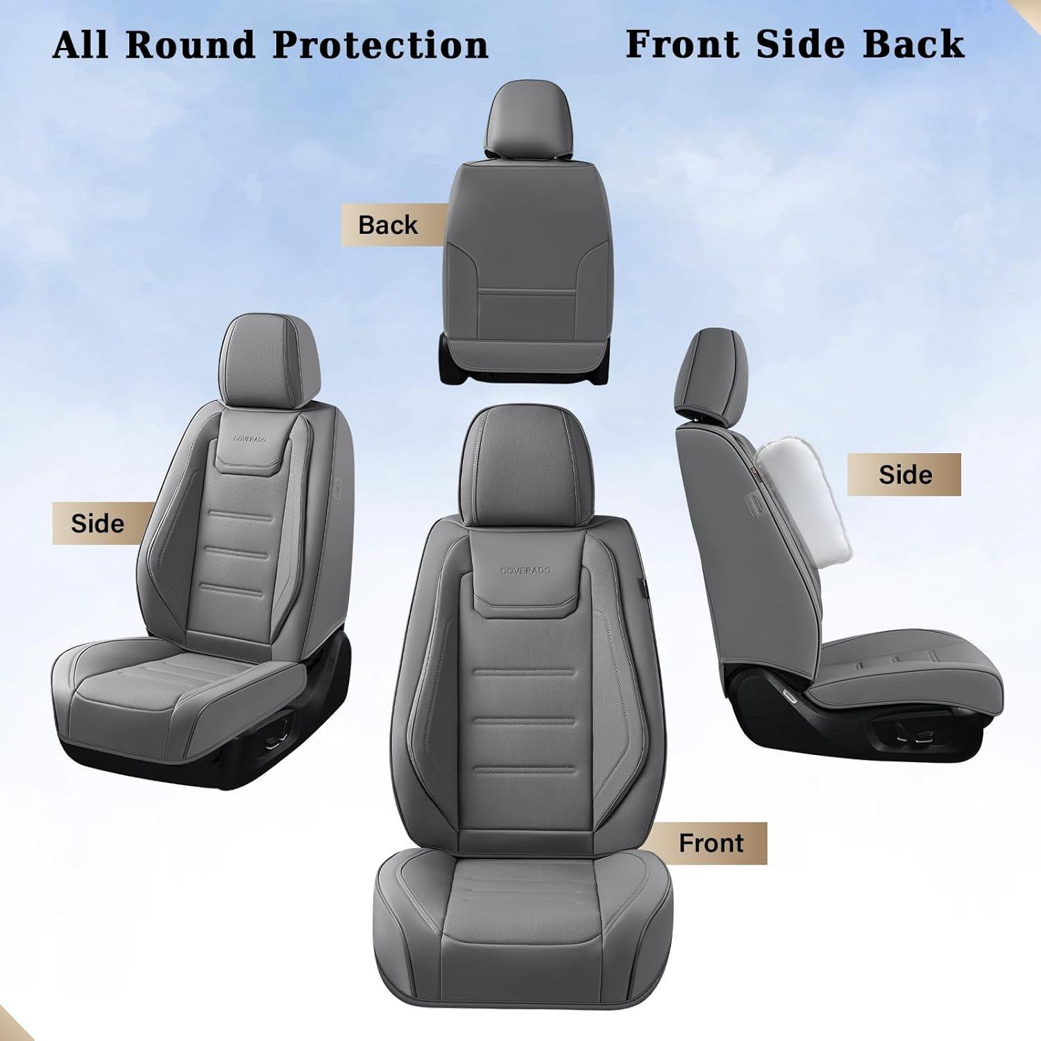 imageCoverado Car Seat Covers Front Covers for Cars Car Seat Cover Front Seats Car Seat Protector Waterproof Leather Car Seat Cushion Universal Interior Covers Seat Protectors for Most Cars BeigeGray