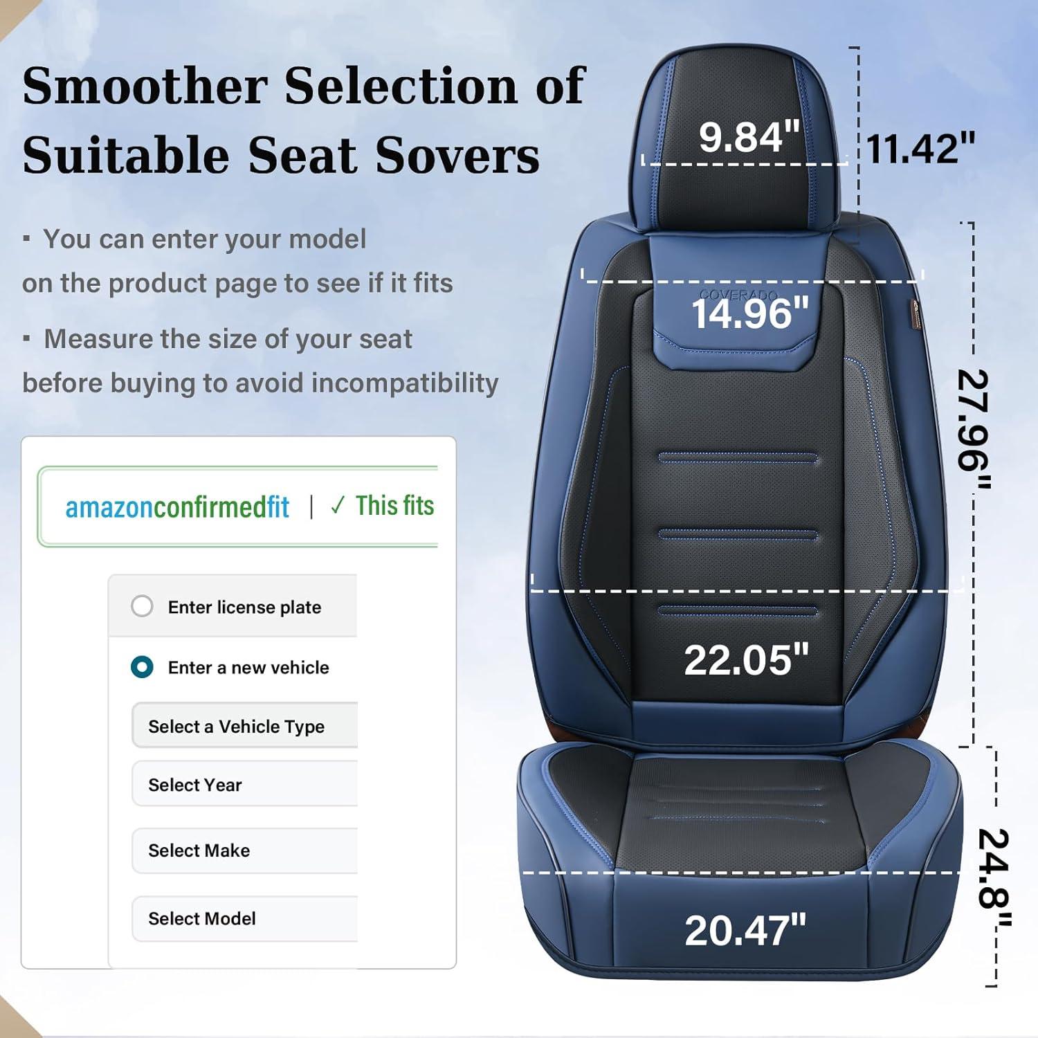 imageCoverado Car Seat Covers Front Covers for Cars Car Seat Cover Front Seats Car Seat Protector Waterproof Leather Car Seat Cushion Universal Interior Covers Seat Protectors for Most Cars BeigeBlue