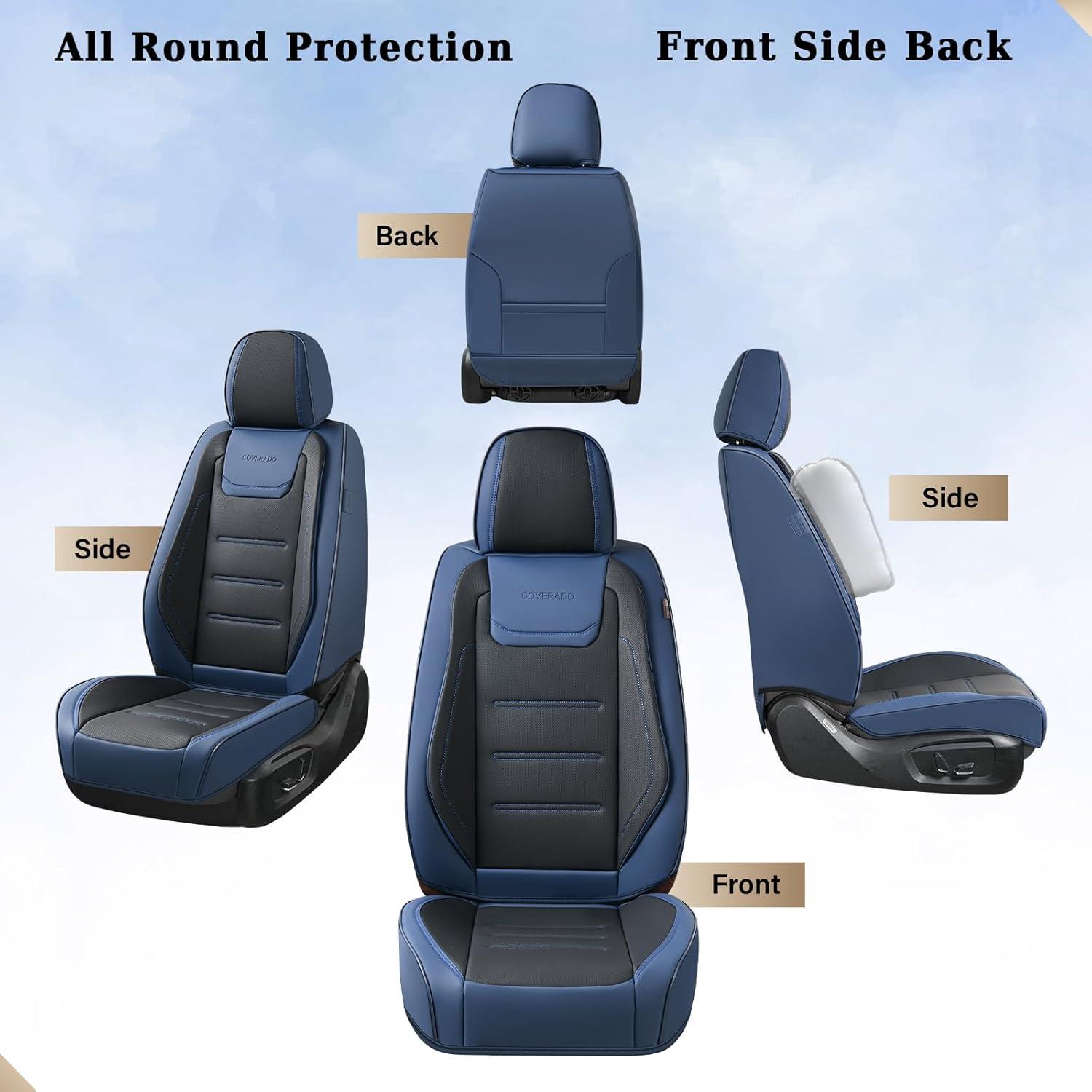 imageCoverado Car Seat Covers Front Covers for Cars Car Seat Cover Front Seats Car Seat Protector Waterproof Leather Car Seat Cushion Universal Interior Covers Seat Protectors for Most Cars BeigeBlue