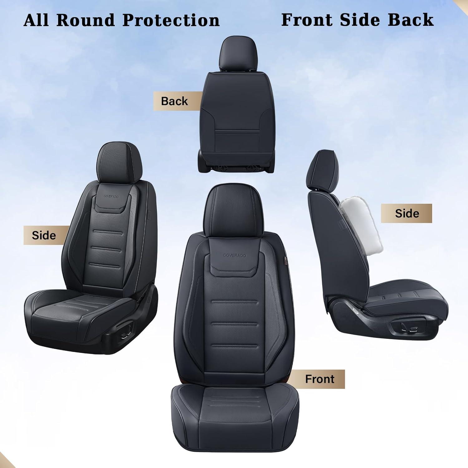 imageCoverado Car Seat Covers Front Covers for Cars Car Seat Cover Front Seats Car Seat Protector Waterproof Leather Car Seat Cushion Universal Interior Covers Seat Protectors for Most Cars BeigeBlack