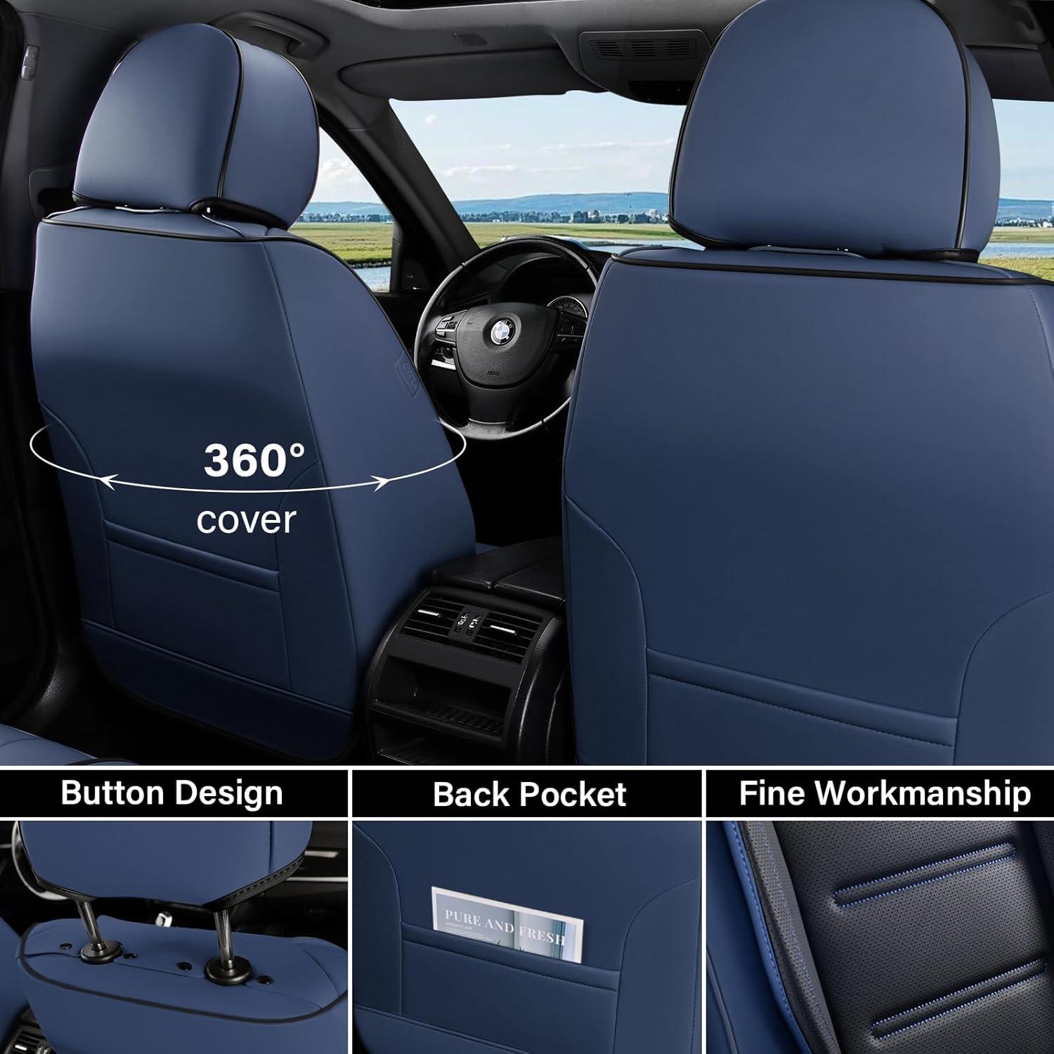 imageCoverado Car Seat Covers Front Covers for Cars Car Seat Cover Front Seats Car Seat Protector Waterproof Leather Car Seat Cushion Universal Interior Covers Seat Protectors for Most Cars BeigeBlue