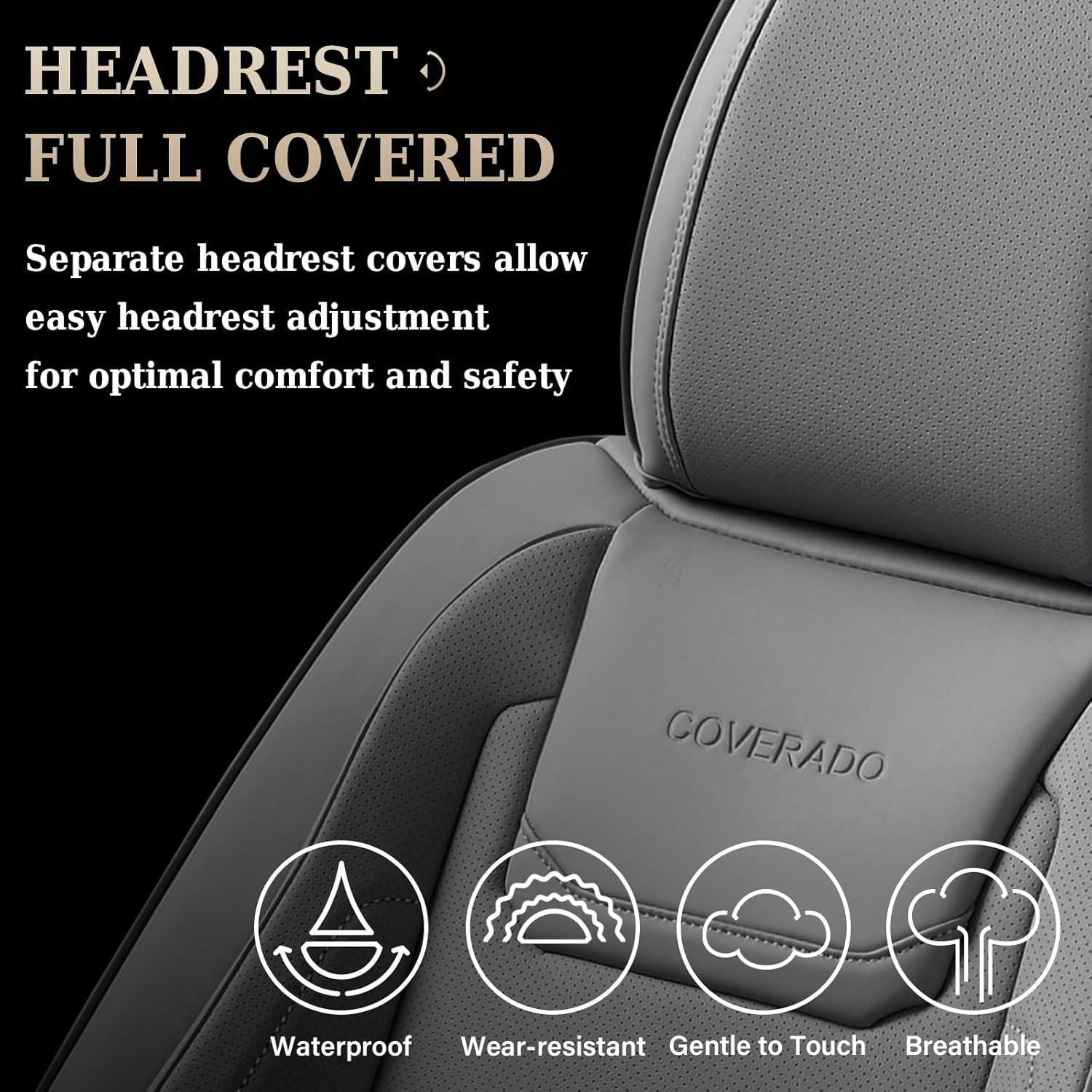 imageCoverado Car Seat Covers Front Covers for Cars Car Seat Cover Front Seats Car Seat Protector Waterproof Leather Car Seat Cushion Universal Interior Covers Seat Protectors for Most Cars BeigeGray
