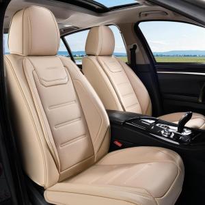 imageCoverado Car Seat Covers Front Covers for Cars Car Seat Cover Front Seats Car Seat Protector Waterproof Leather Car Seat Cushion Universal Interior Covers Seat Protectors for Most Cars BeigeBeige