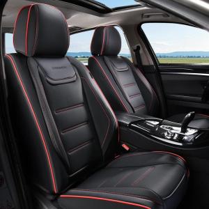imageCoverado Car Seat Covers Full Set Seat Covers for Cars Waterproof Leather Car Seat Cushion Universal Car Interior Covers Seat Protectors for Most Cars BlueBlackRedline