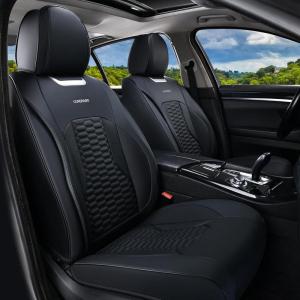 imageCoverado Seat Covers Front Seats Luxury Leather Black Car Seat Cover Waterproof Automotive Car Seat Covers Protector Interior Accessories Universal Fit Most Sedans SUVs Pickup TrucksBlack