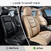 imageCoverado Car Seat Covers Full Set Seat Covers for Cars Front Seat Covers and Back Seat Cover Waterproof Leather Automotive Seat Cover Universal Car Interior Protectors Cushion for Most Cars RedBeige