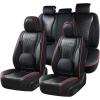 imageCoverado Car Seat Covers Full Set Universal Seat Covers for Cars Waterproof Nappa Leather Auto Seat Protectors with Lumbar Support Car Interiors Fit for Most Sedans SUV Pickup Truck BlackRedlinePillow