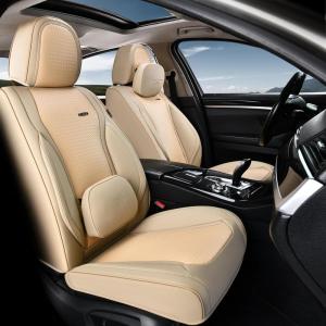 imageCoverado Car Seat Covers Full Set Universal Seat Covers for Cars Waterproof Nappa Leather Auto Seat Protectors with Lumbar Support Car Interiors Fit for Most Sedans SUV Pickup Truck BlackBeigePillow