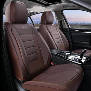 imageCoverado Car Seat Covers Full Set Universal Seat Covers for Cars Waterproof Nappa Leather Auto Seat Protectors with Lumbar Support Car Interiors Fit for Most Sedans SUV Pickup Truck BlackBrown