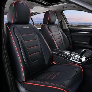 imageCoverado Car Seat Covers Full Set Universal Seat Covers for Cars Waterproof Nappa Leather Auto Seat Protectors with Lumbar Support Car Interiors Fit for Most Sedans SUV Pickup Truck BlackRedline