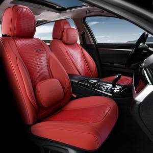 imageCoverado Car Seat Covers Full Set Universal Seat Covers for Cars Waterproof Nappa Leather Auto Seat Protectors with Lumbar Support Car Interiors Fit for Most Sedans SUV Pickup Truck BlackRedPillow