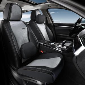 imageCoverado Car Seat Covers Full Set Universal Seat Covers for Cars Waterproof Nappa Leather Auto Seat Protectors with Lumbar Support Car Interiors Fit for Most Sedans SUV Pickup Truck BlackBlackGreyPillow