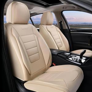 imageCoverado Car Seat Covers Full Set Universal Seat Covers for Cars Waterproof Nappa Leather Auto Seat Protectors with Lumbar Support Car Interiors Fit for Most Sedans SUV Pickup Truck BlackBeige
