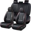 imageCoverado Car Seat Covers Full Set Seat Covers for Cars Front Seat Covers and Back Seat Cover Waterproof Leather Automotive Seat Cover Universal Car Interior Protectors Cushion for Most Cars BlueBlackRedLine