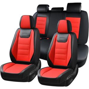 imageCoverado Car Seat Covers Full Set Seat Covers for Cars Front Seat Covers and Back Seat Cover Waterproof Leather Automotive Seat Cover Universal Car Interior Protectors Cushion for Most Cars Blue8870BlackRed