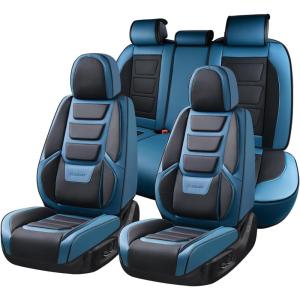 imageCoverado Car Seat Covers Full Set Seat Covers for Cars Front Seat Covers and Back Seat Cover Waterproof Leather Automotive Seat Cover Universal Car Interior Protectors Cushion for Most Cars BlueB230BlackBlue