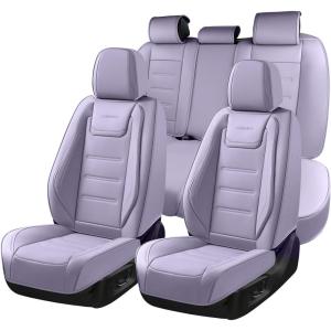 imageCoverado Car Seat Covers Full Set Seat Covers for Cars Front Seat Covers and Back Seat Cover Waterproof Leather Automotive Seat Cover Universal Car Interior Protectors Cushion for Most Cars Blue8870Purple