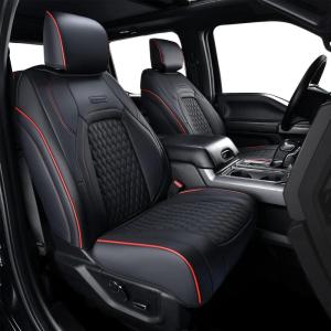 imageCoverado Ford F150 Seat Covers Full Set Car Seat Covers Waterproof Faux Leather Full Coverage Protector Pickup Truck Car Seat Cushion Cover Fit for 20152025 Ford F150 20172025 F250 F350 F450GrayRed line