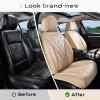 imageCoverado Car Seat Covers Full Set Seat Covers for Cars Front Seat Covers and Back Seat Cover Waterproof Leather Automotive Seat Cover Universal Car Interior Protectors Cushion for Most CarsBeige