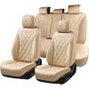 imageCoverado Car Seat Covers Full Set Seat Covers for Cars Front Seat Covers and Back Seat Cover Waterproof Leather Automotive Seat Cover Universal Car Interior Protectors Cushion for Most CarsBeige