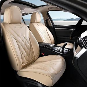 imageCoverado Car Seat Covers Full Set Seat Covers for Cars Front Seat Covers and Back Seat Cover Waterproof Leather Automotive Seat Cover Universal Car Interior Protectors Cushion for Most CarsBeige