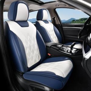 imageCoverado Car Seat Covers Full Set Seat Covers for Cars Front Seat Covers and Back Seat Cover Waterproof Leather Automotive Seat Cover Universal Car Interior Protectors Cushion for Most CarsBlueWhite