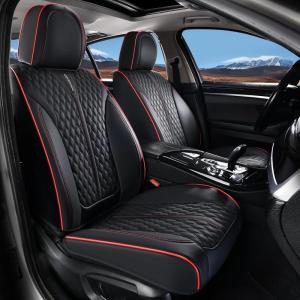 imageCoverado Front Seat Covers Waterproof Seat Covers 2 Pack Nappa Leather Car Seat Covers Black Seat Covers for Cars Automotive Seat Covers Universal Car Seat Protector Fit for Most Cars BlackampampRedBlackRed