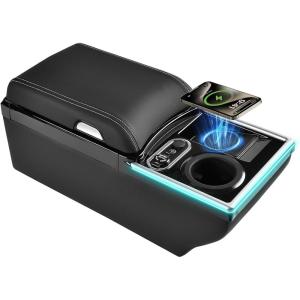 imageCoverado Center Console Universal Bench Seat Center Console with Wireless Charging ampamp Cup Holder ampamp 7 Light Modes Truck Back Seat Car Organizer Rear Central Car Armrest Box with Storage Black