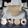 imageCoverado Car Headrest Pillow Ergonomic Memory Foam Car Neck Pillow for Driving Seat with Adjustable Strap Soft PU Leather Breathable Removable Cover Neck Support for Neck Pain ReliefBeige